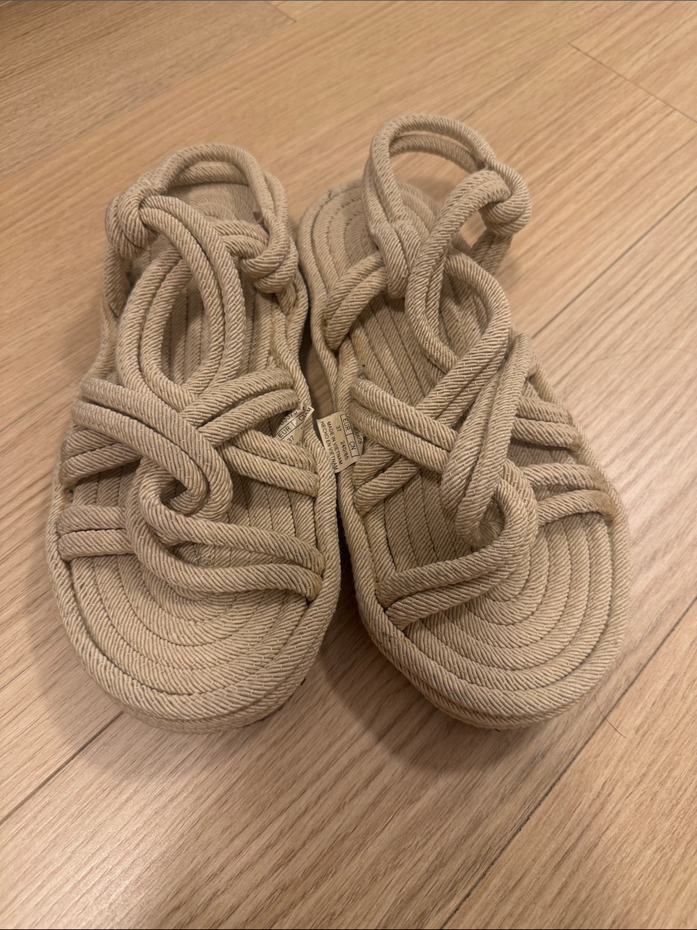 Kids Neutral Rope Sandals in Beige - Braided Slip-On Comfort